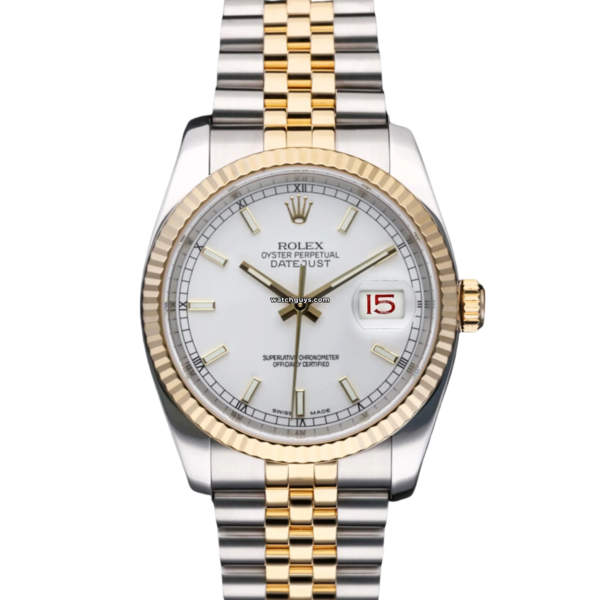 Rolex Datejust 116233 White Roulette Date 36mm Two Tone WatchGuys