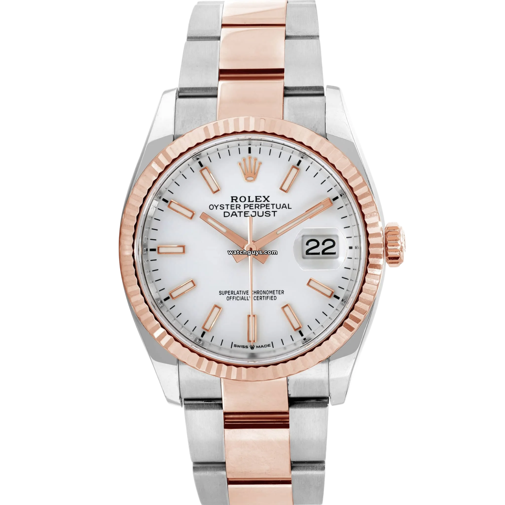 Rolex Datejust 126231 36mm White Dial Steel Rose Gold WatchGuys