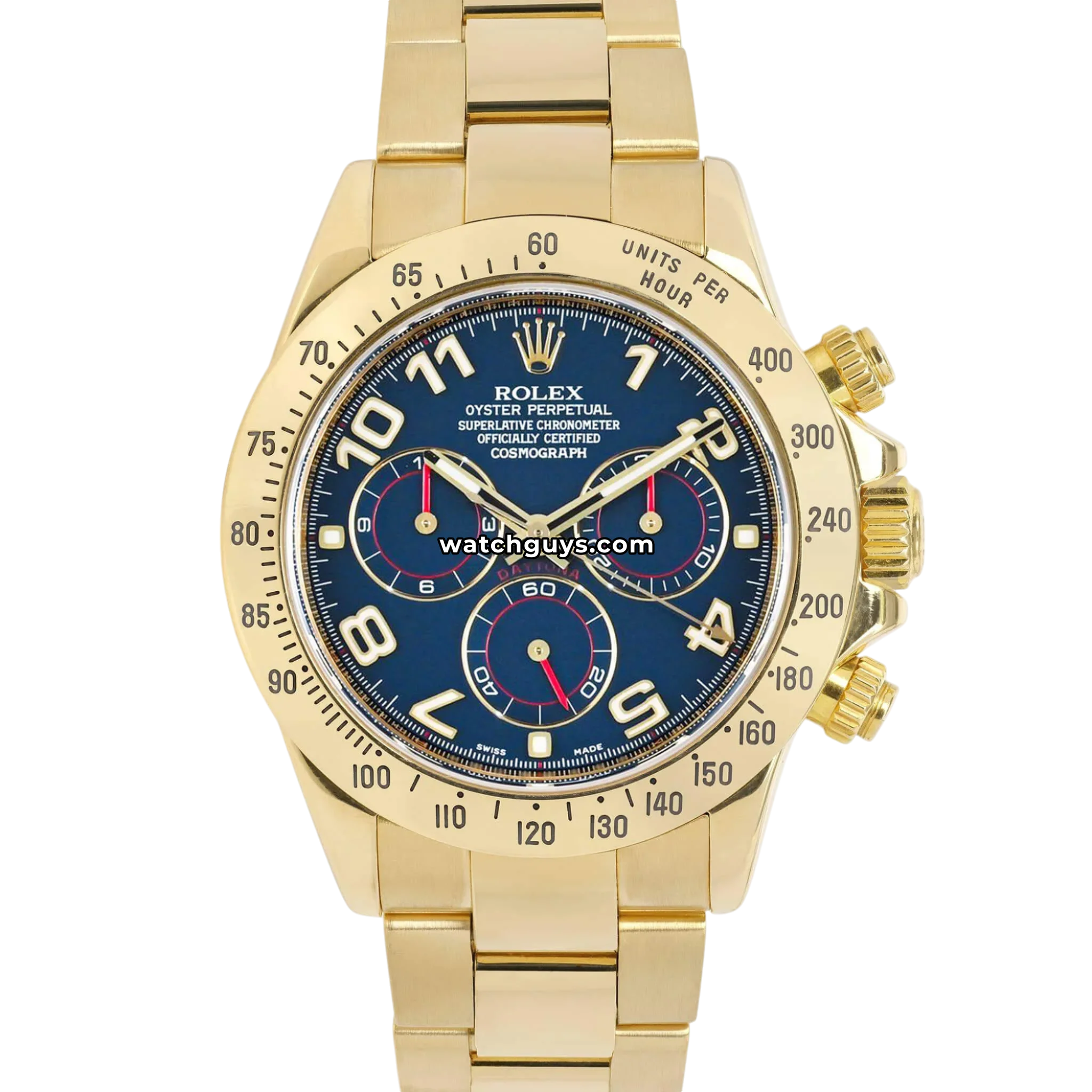 Rolex Daytona 116528 Blue Arabic 40mm 18K Yellow Gold – WatchGuys
