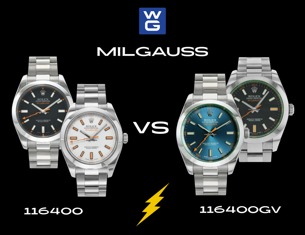 Rolex Milgauss 116400 vs 116400GV: Green Crystal and Blue Dial
