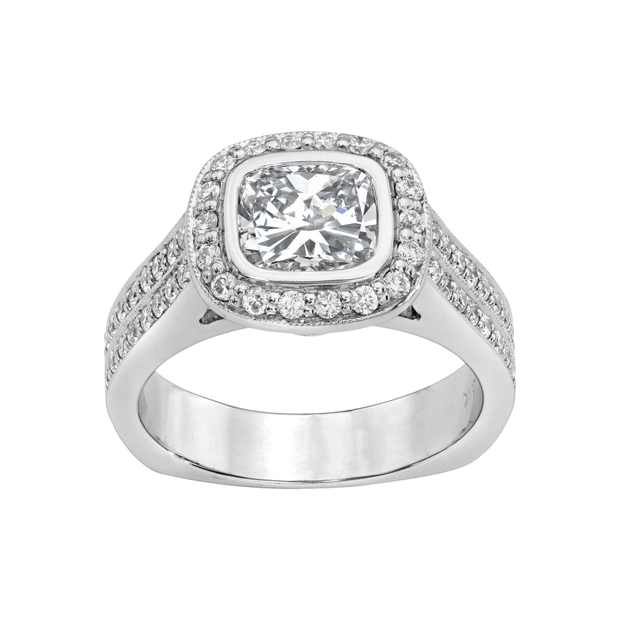 Cushion Halo Diamond Engagement Ring 2.50 Carat 14K White Gold