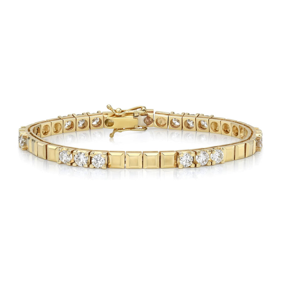 Diamond Tennis Bracelet Alternating Block 14K Yellow Gold