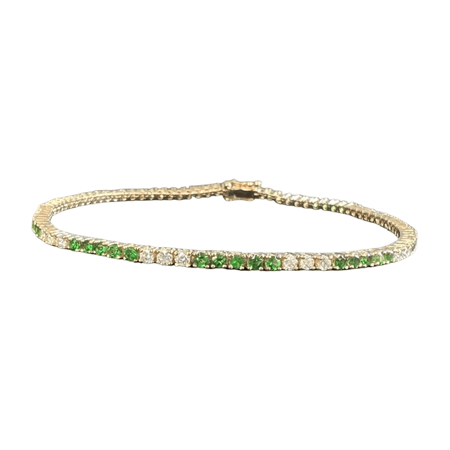 Emerald and Diamond Tennis Bracelet 2.10 Carat TW 14k Yellow Gold