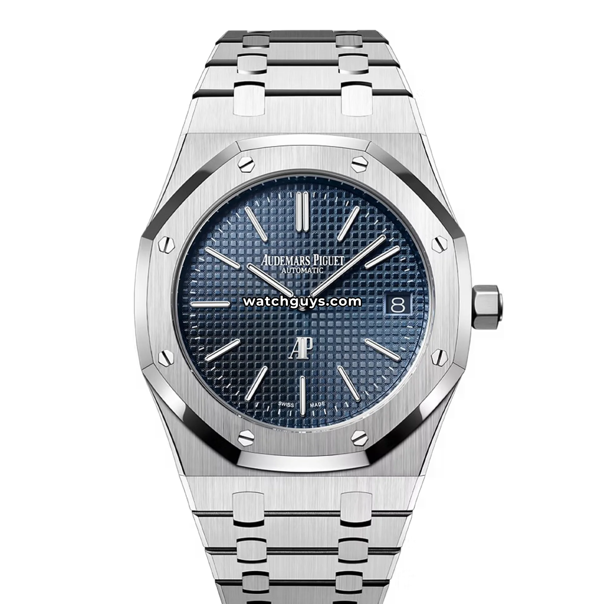 Audemars Piguet Royal Oak Jumbo Extra-Thin 15202ST.OO.1240ST.01 in steel with a blue Petite Tapisserie dial