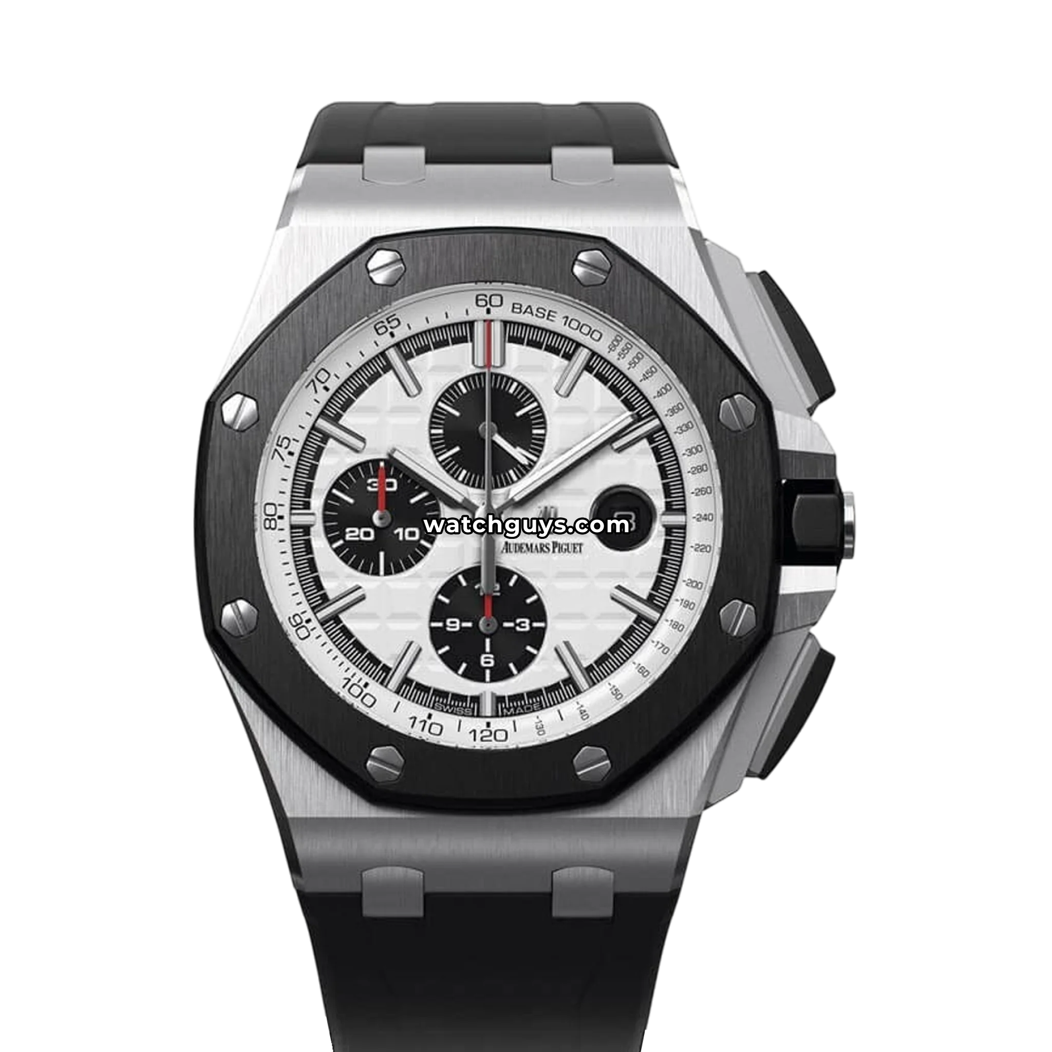 Audemars Piguet Royal Oak Offshore Chronograph reference 26400SO.OO.A002CA.01 in steel and ceramic with white panda dial product photo from WatchGuys