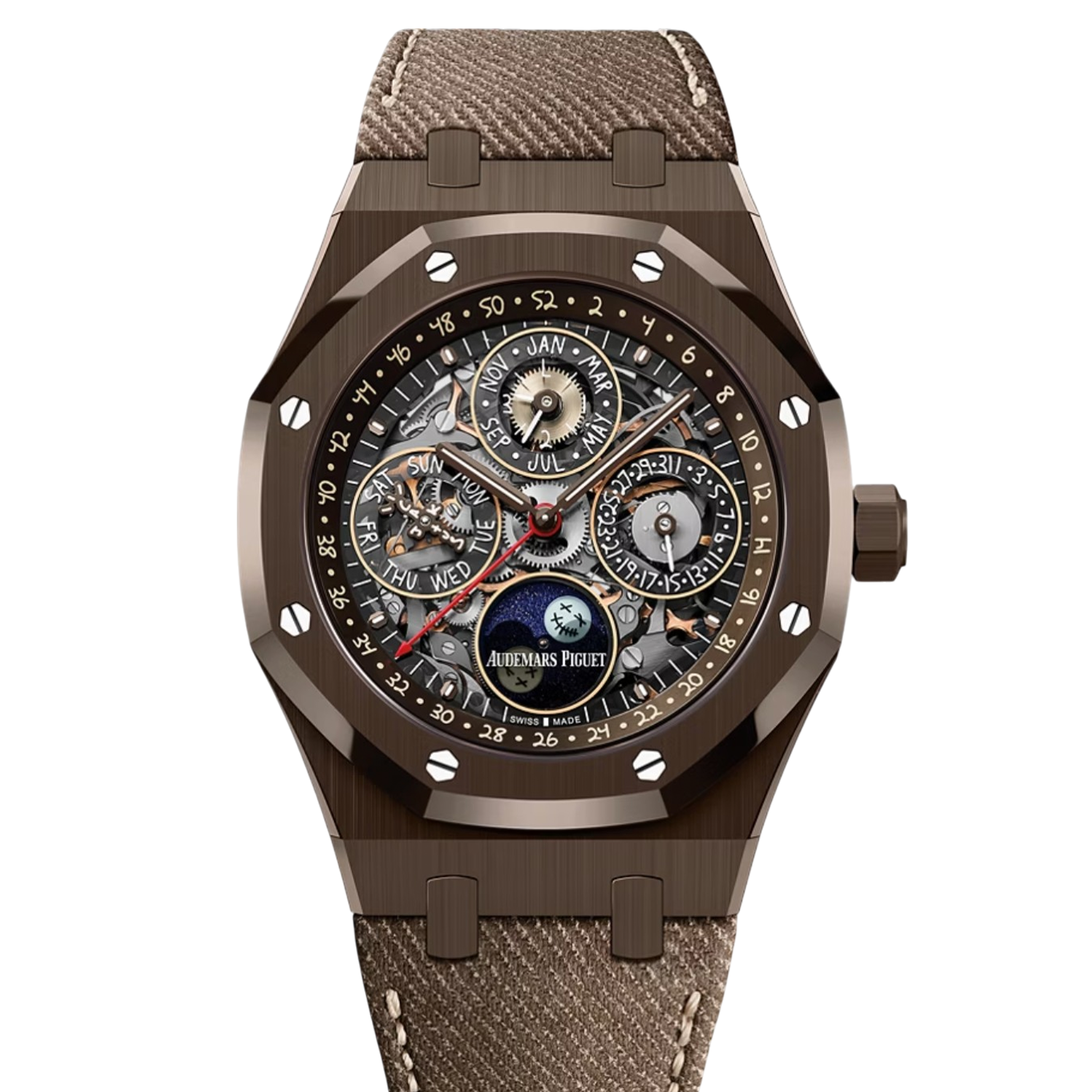 Audemars Piguet Royal Oak Perpetual Calendar Cactus Jack reference 26585CM in brown ceramic with openworked dial product photo from WatchGuys