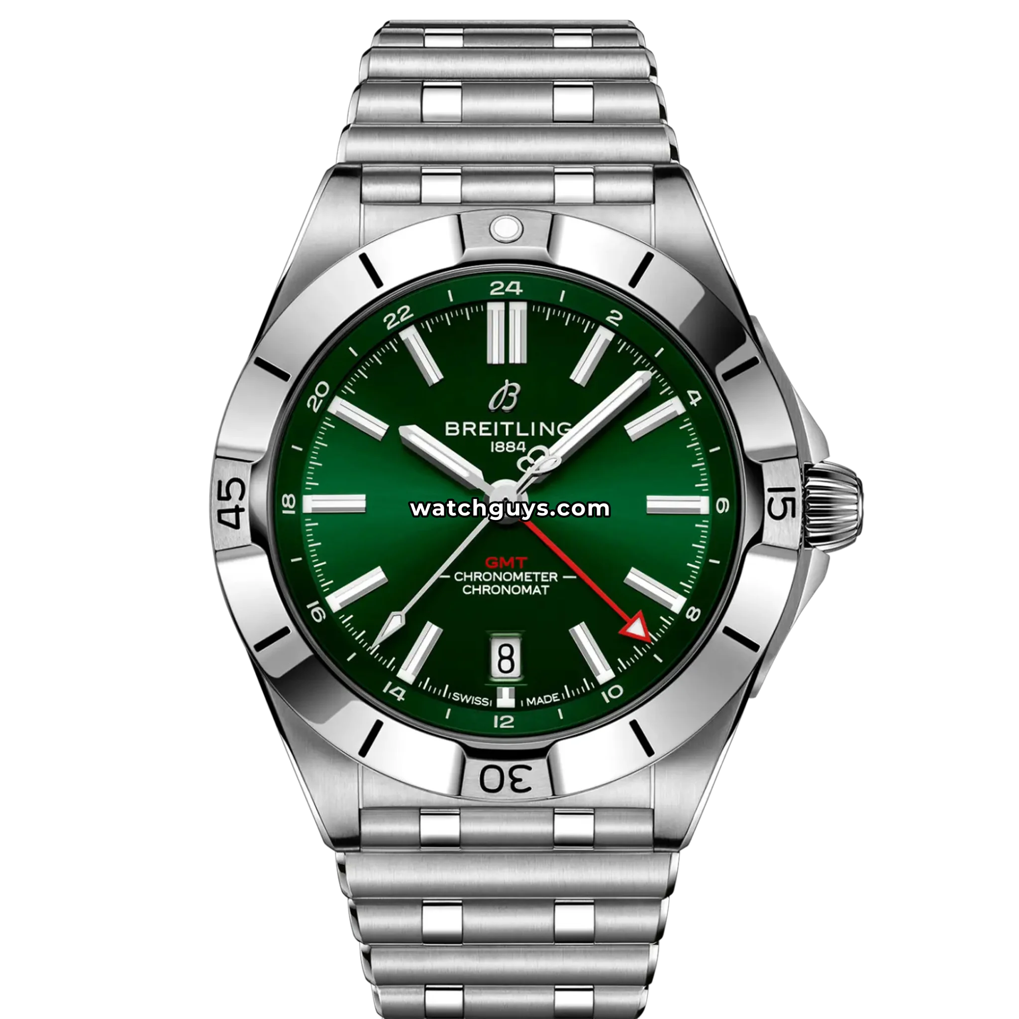 Breitling Chronomat B01 one of one in red gold with green dial and Hindu-Arabic numerals made for Giannis Antetokounmpo product photo from WatchGuys