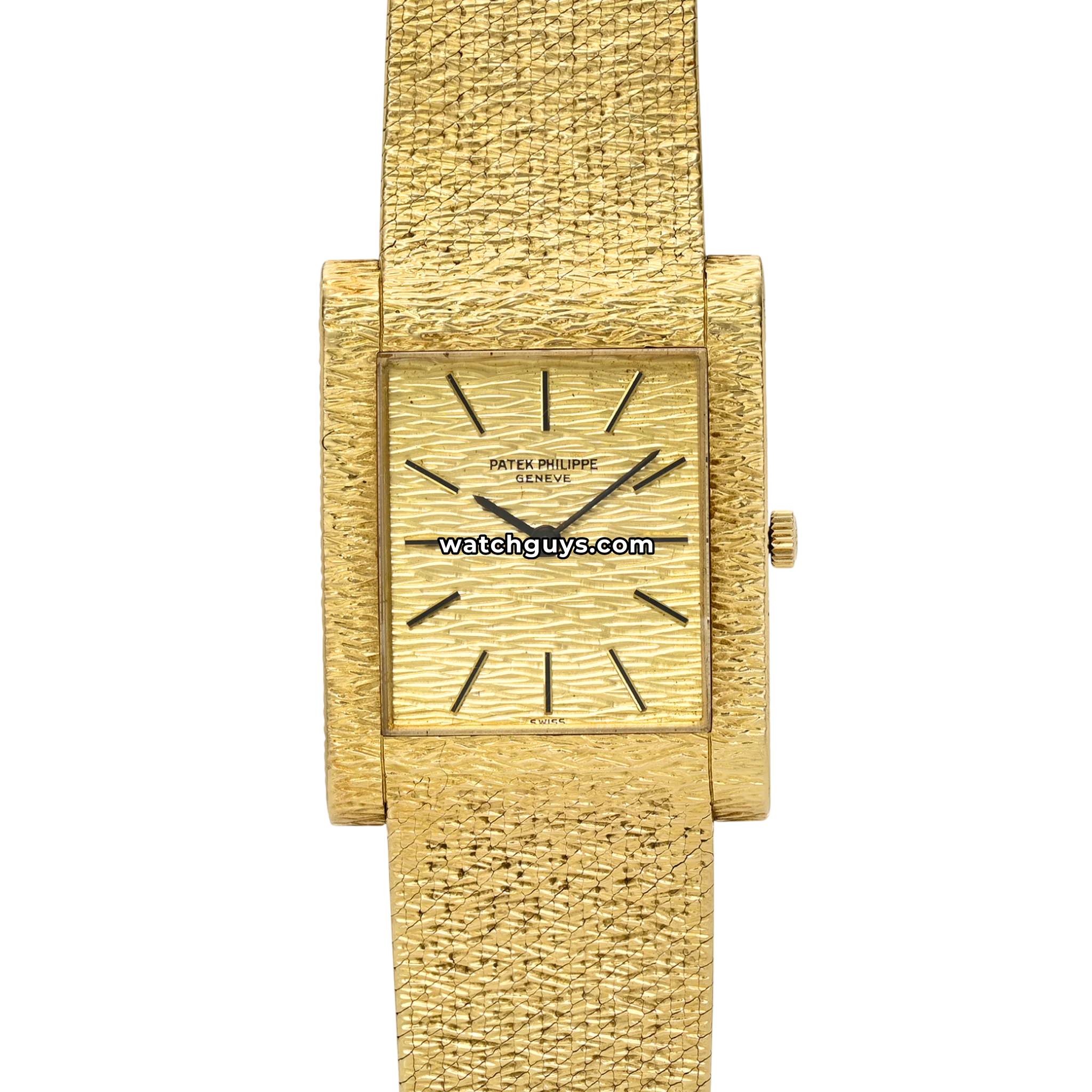 Patek Philippe Gondolo reference 3553/1 in 18k yellow gold with textured integrated bracelet and rectangular case product photo from WatchGuys