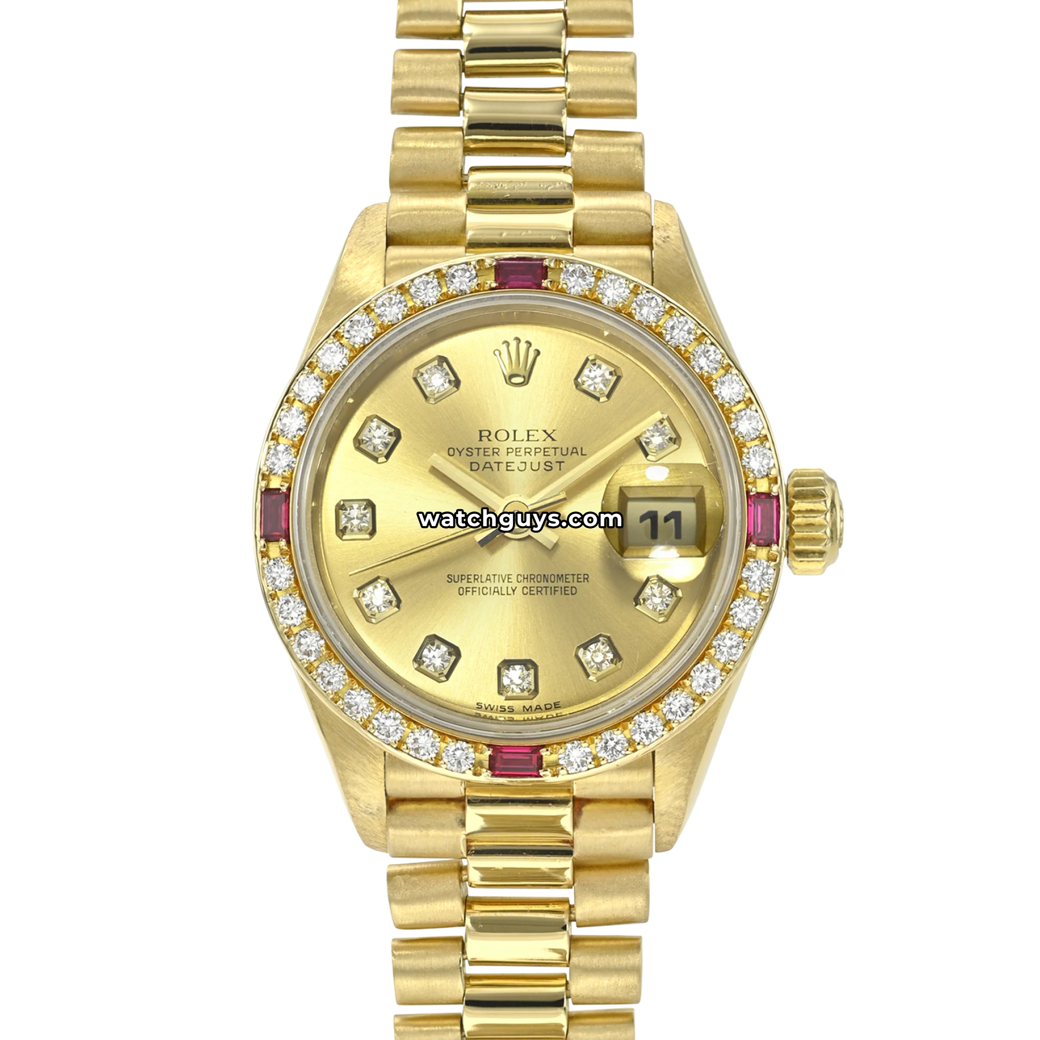 Rolex Datejust 69068 Champagne Diamond Ruby Yellow Gold – WatchGuys