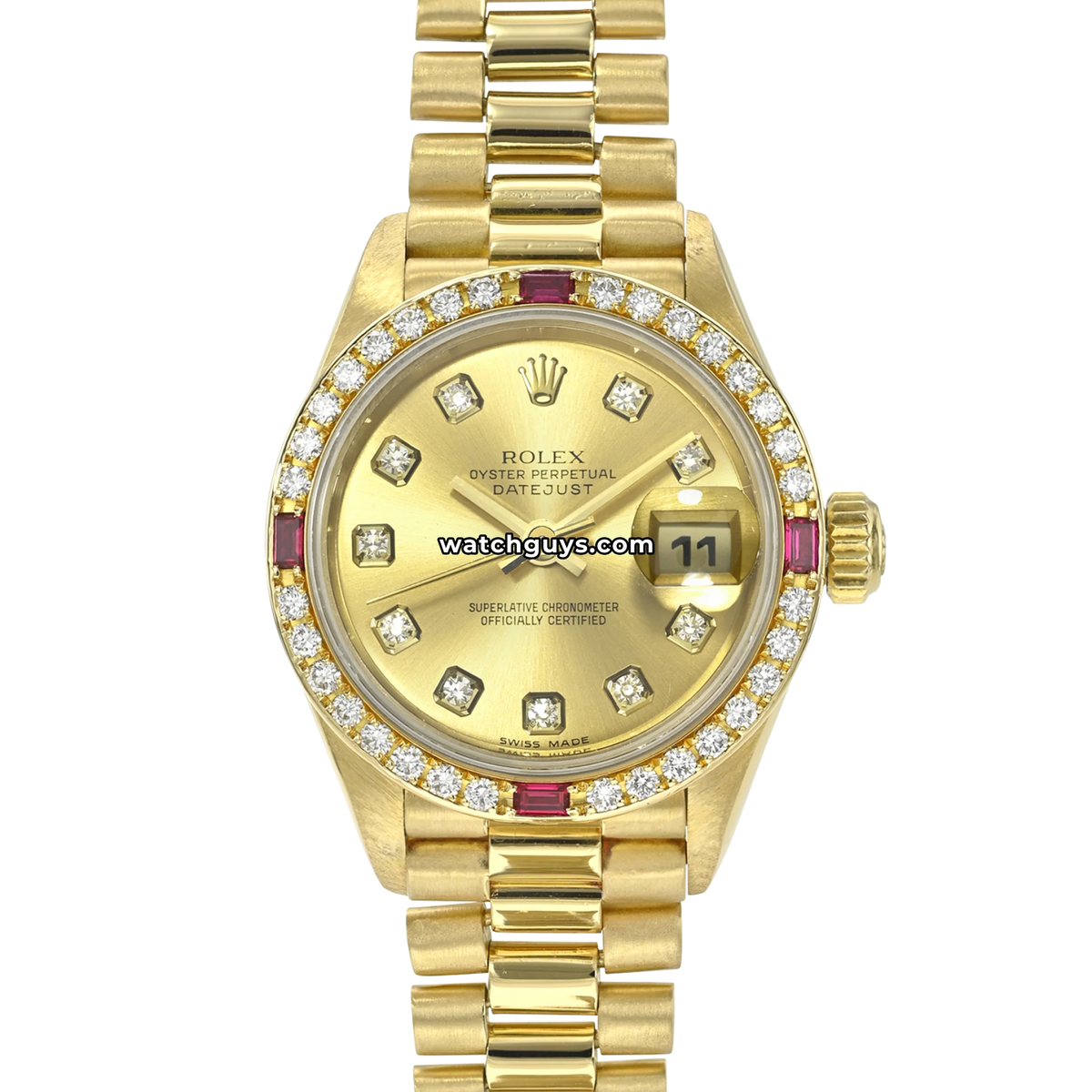 ロレックス パール模様ボックス Rolex Datejust 69068 Champagne Diamond Ruby Yellow Gold – WatchGuys