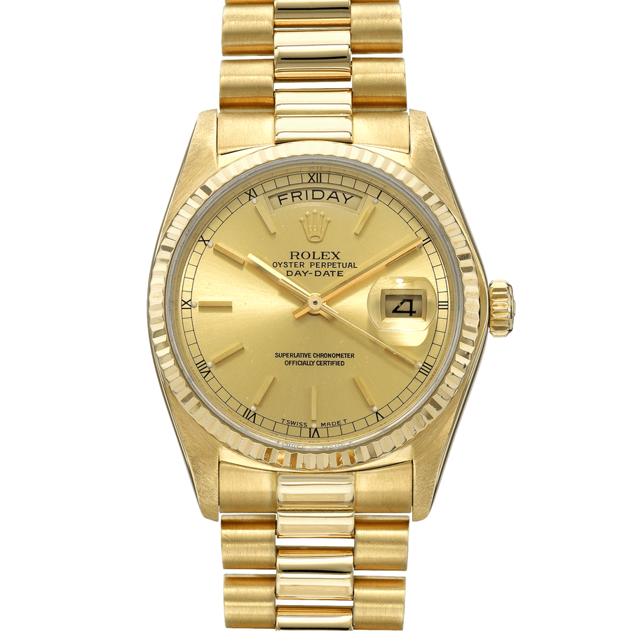 18038 Rolex Day-Date 18038 Champagne 36mm 18K Yellow Gold β WatchGuys