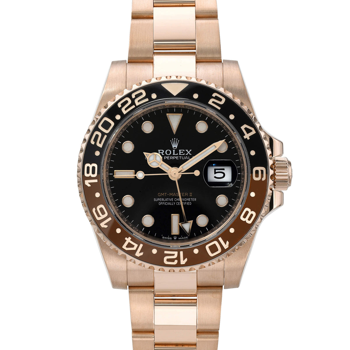 Rolex GMT-Master II 126715CHNR Root Beer, Everose gold case, front view