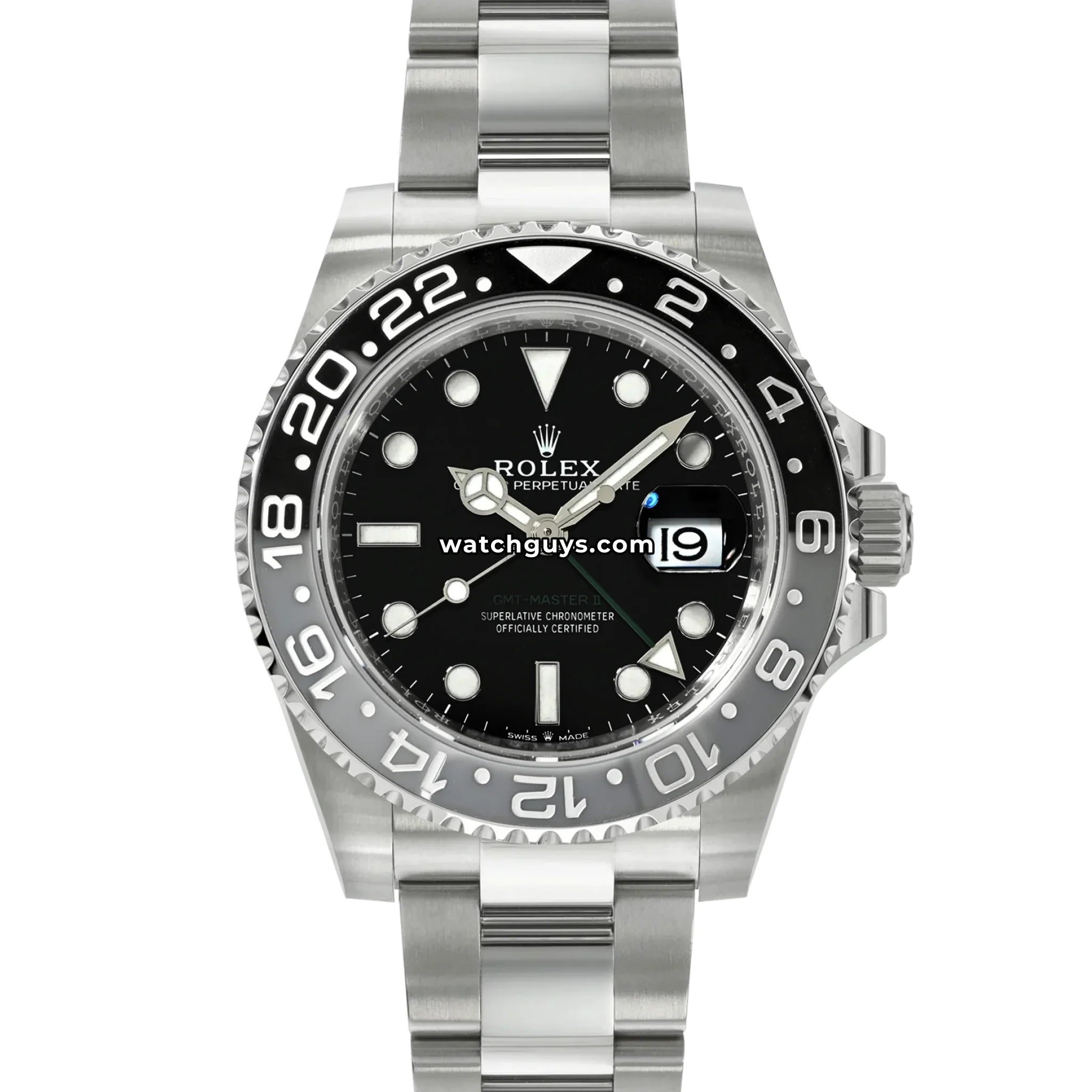 Rolex GMT-Master II reference 126710GRNR bruce wayne in Oystersteel with green and black bezel product photo from WatchGuys