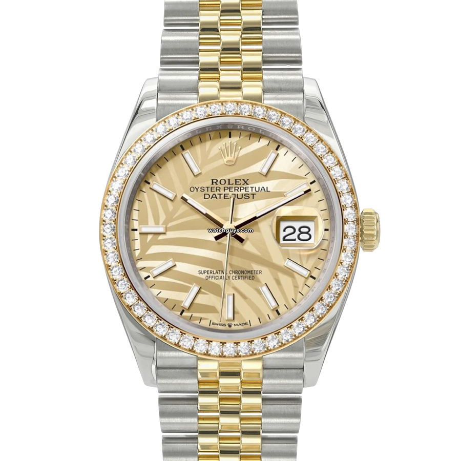 Rolex Datejust 126283RBR Palm Motif Champagne Diamond Watches