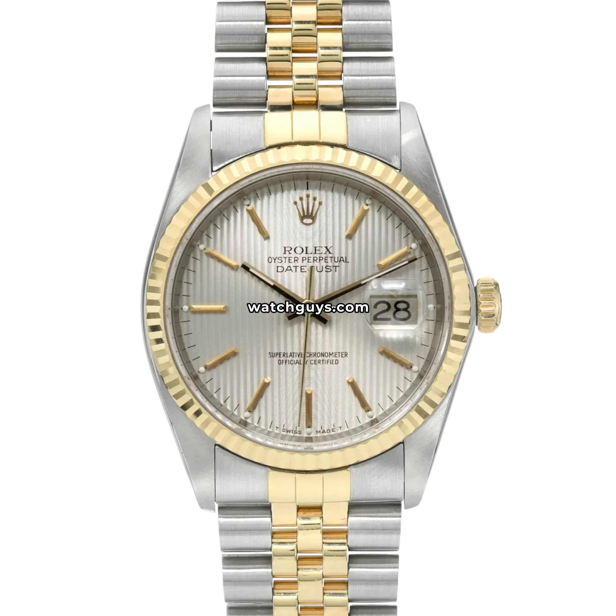 Rolex Datejust 16233 Silver Tapestry 36mm - 100% Authentic – WatchGuys