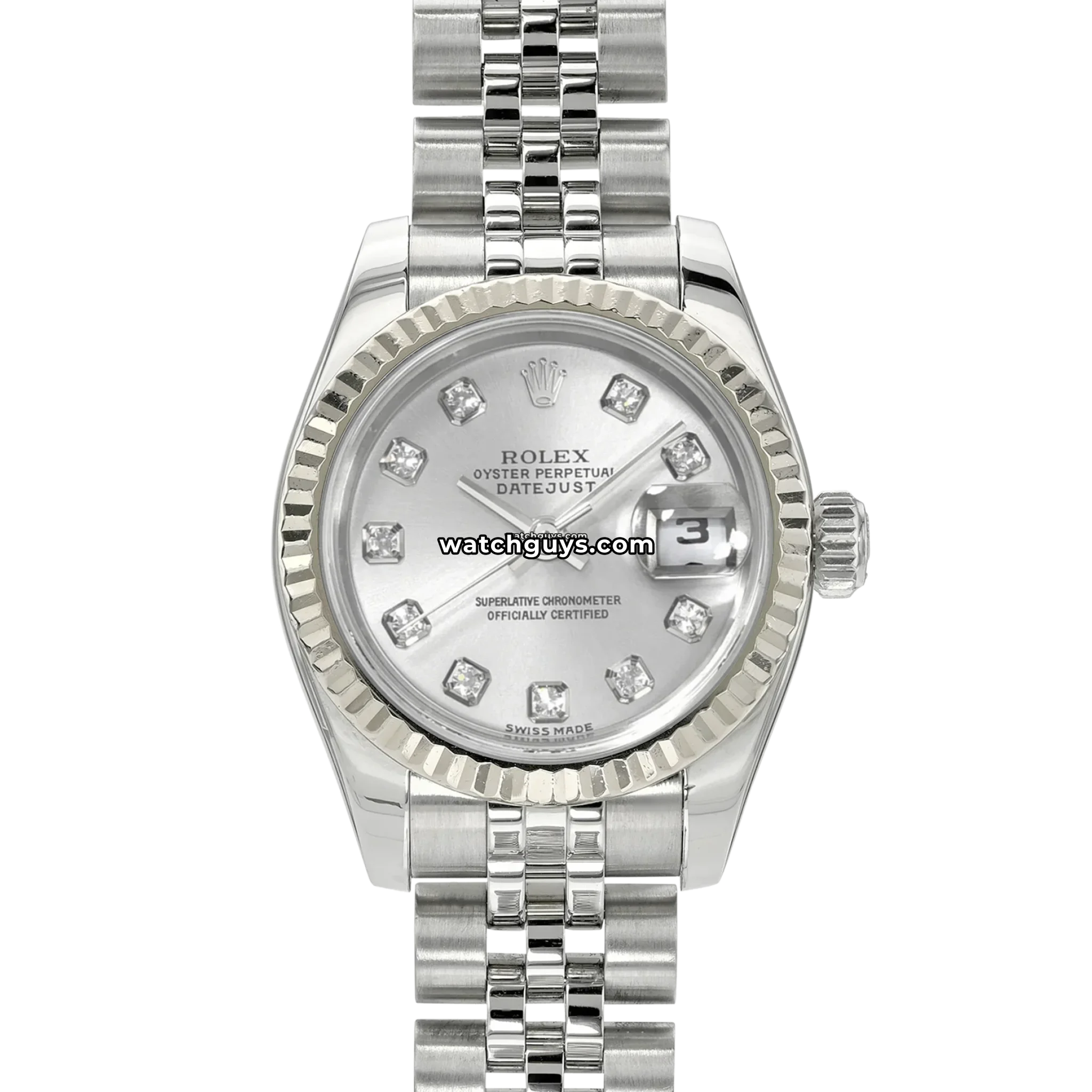 Rolex Datejust 179174 Silver Diamond 26mm Stainless Steel – WatchGuys