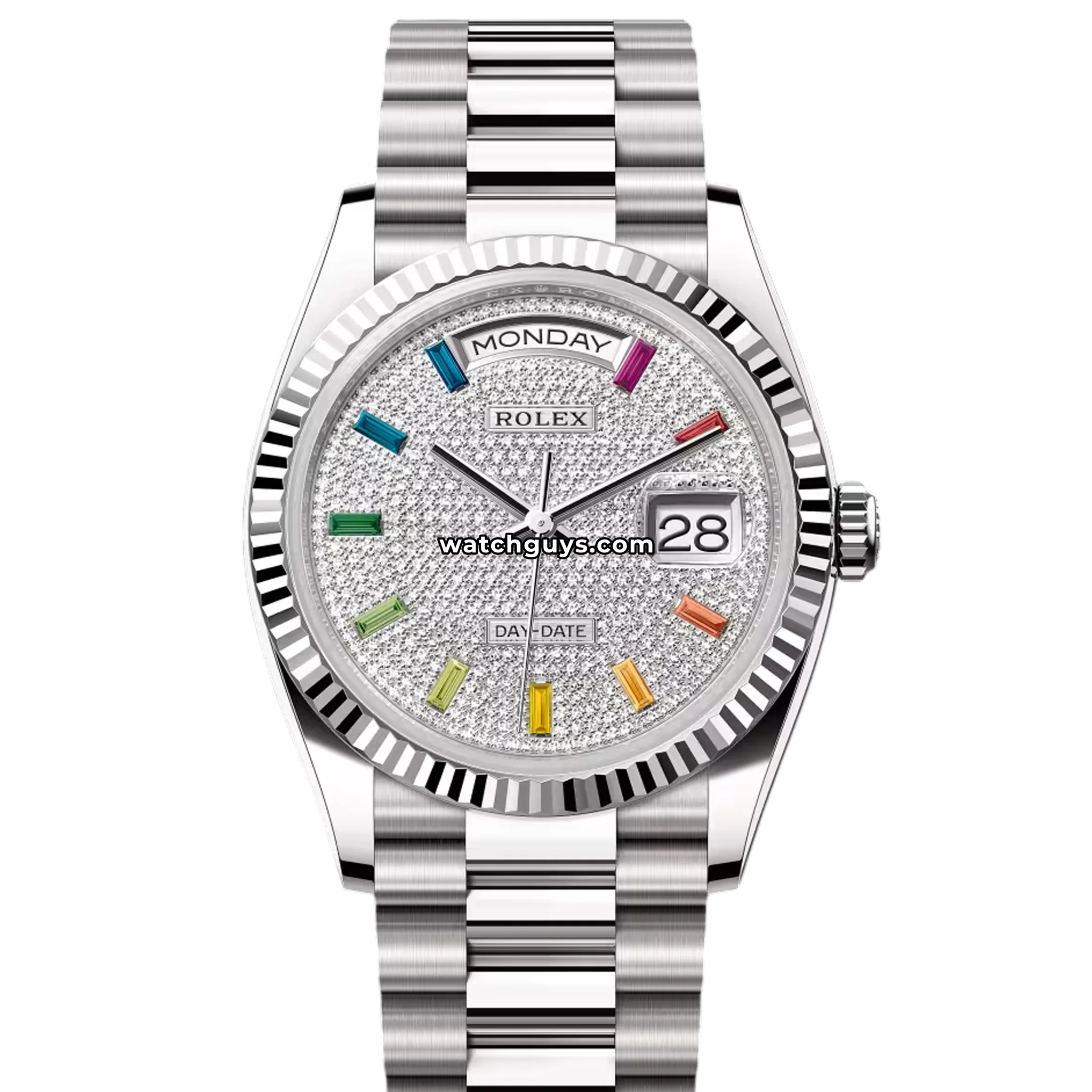 user_1da5dbb4 　PLATINUM UVO 165cm Rolex Day-Date 128239 Diamond Paved 36mm 18K White Gold President