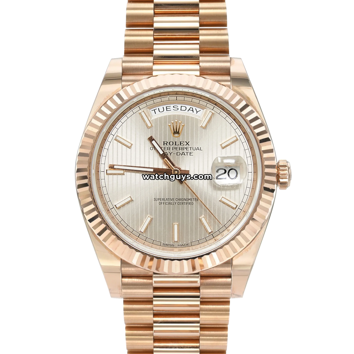 Rolex Day-Date 228235 40mm Sundust Stripe Motif Dial – WatchGuys