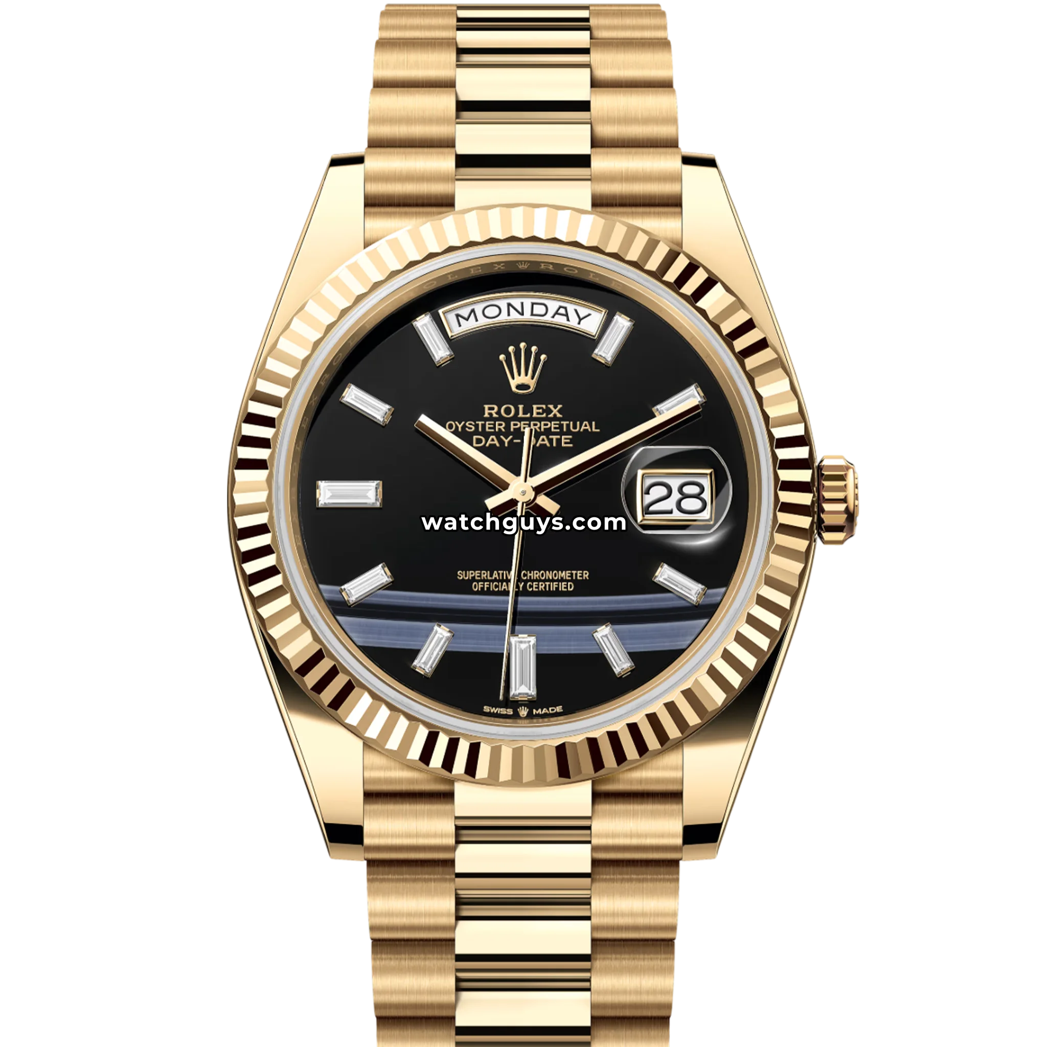 Rolex Day-Date 228238 40mm Black Onyx Diamond Dial – WatchGuys