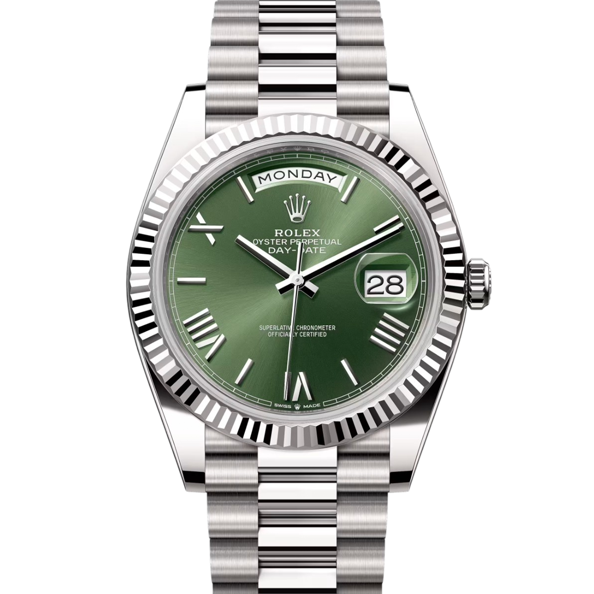 Rolex Day-Date 228239 40mm Olive Green Roman Dial – WatchGuys