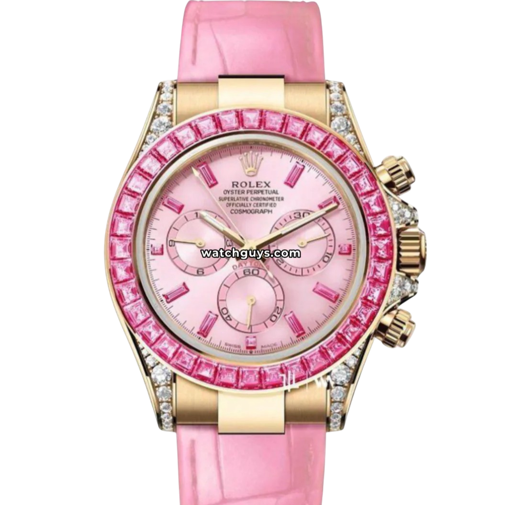 Rolex Daytona Barbie reference 126538TRO with pink dial and pink baguette gemstone bezel product photo from WatchGuys