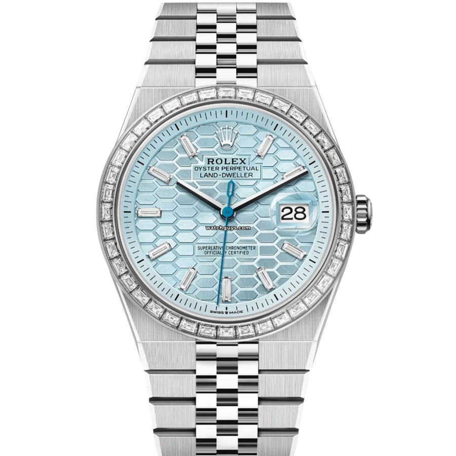 Rolex Land-Dweller 127386TBR Platinum Ice Blue Honeycomb Motif Watches