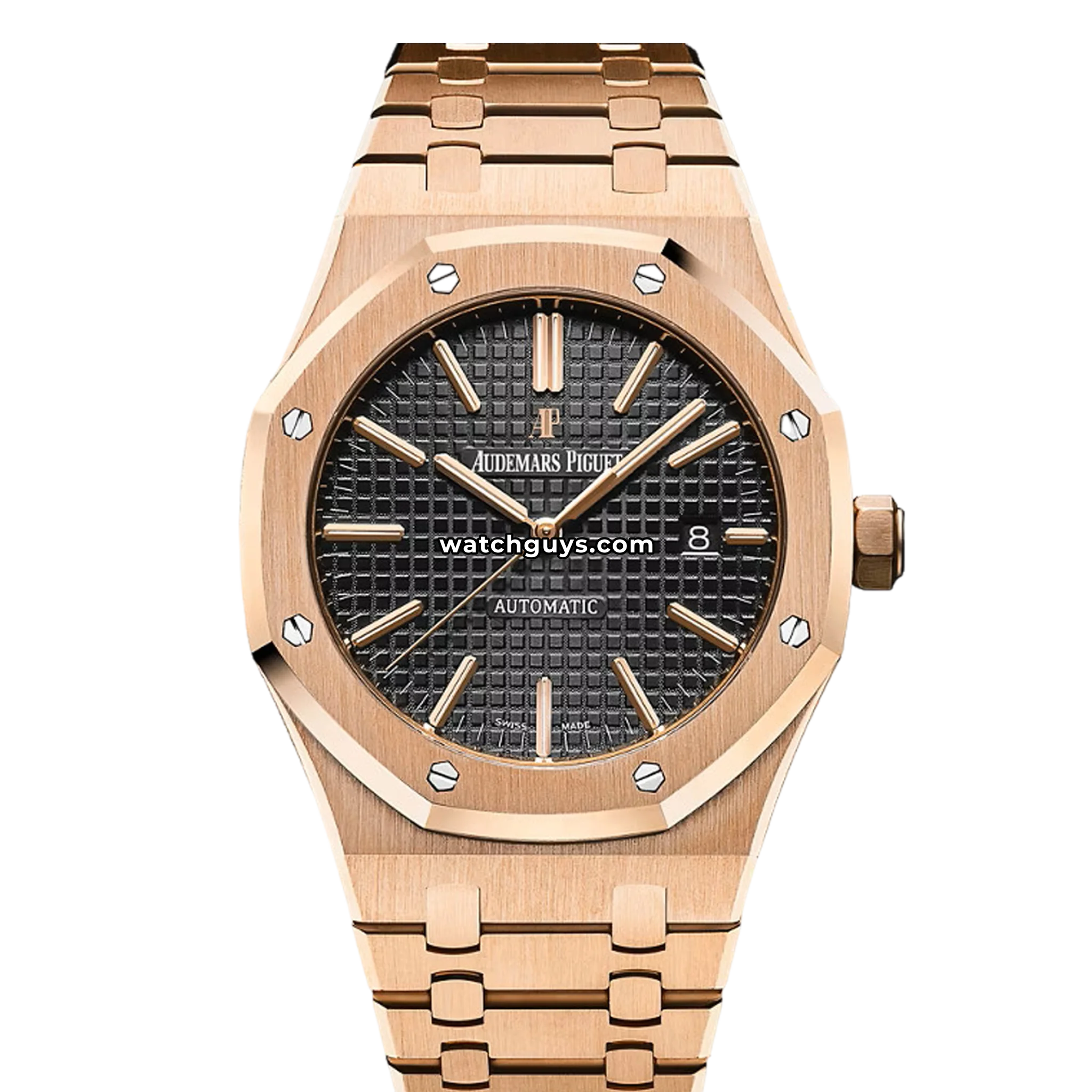Audemars Piguet Royal Oak reference 15400OR in 18k rose gold with black dial and integrated bracelet product photo from WatchGuys