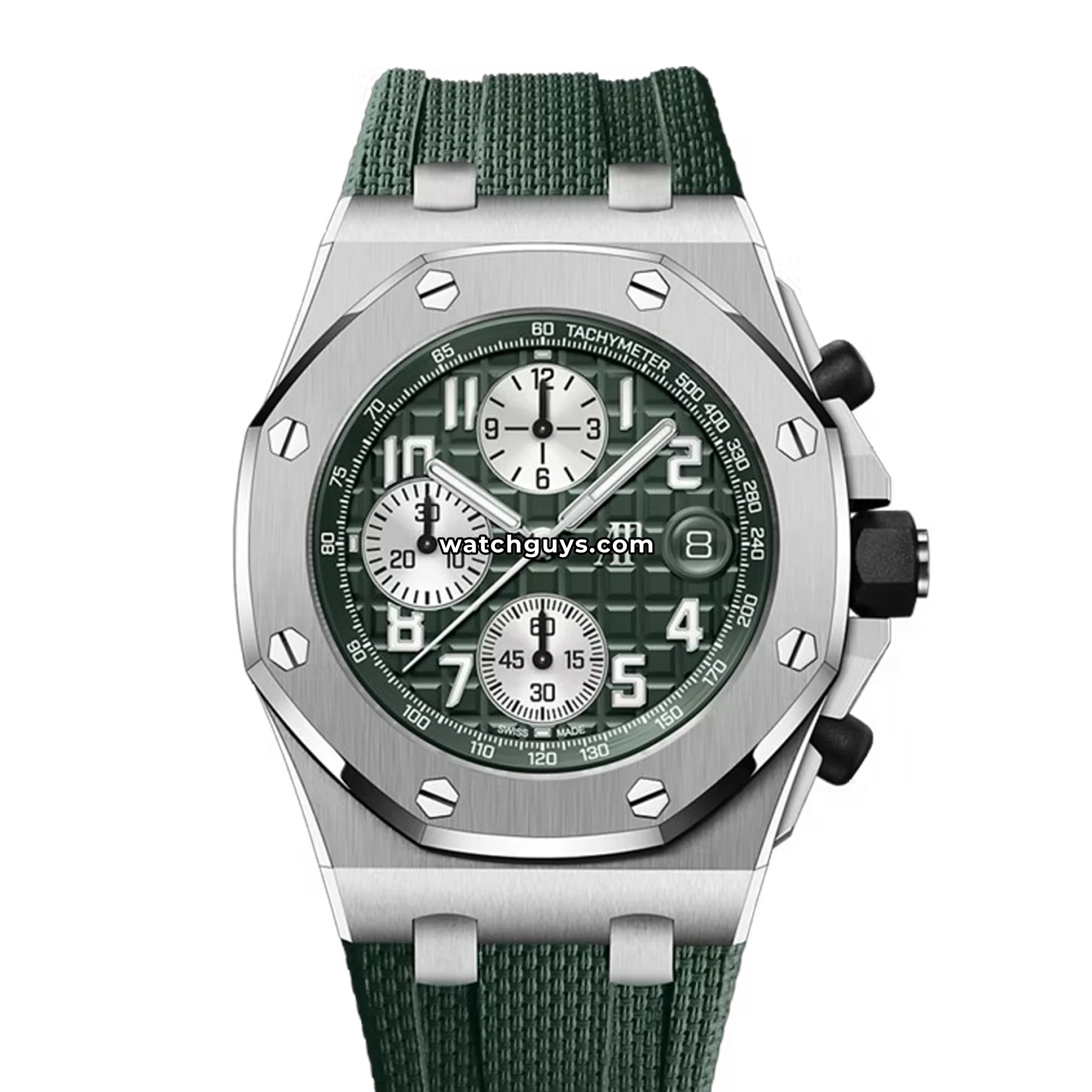 Audemars Piguet Royal Oak Offshore Chronograph reference 26238TI in titanium with grey Mega Tapisserie dial product photo from WatchGuys