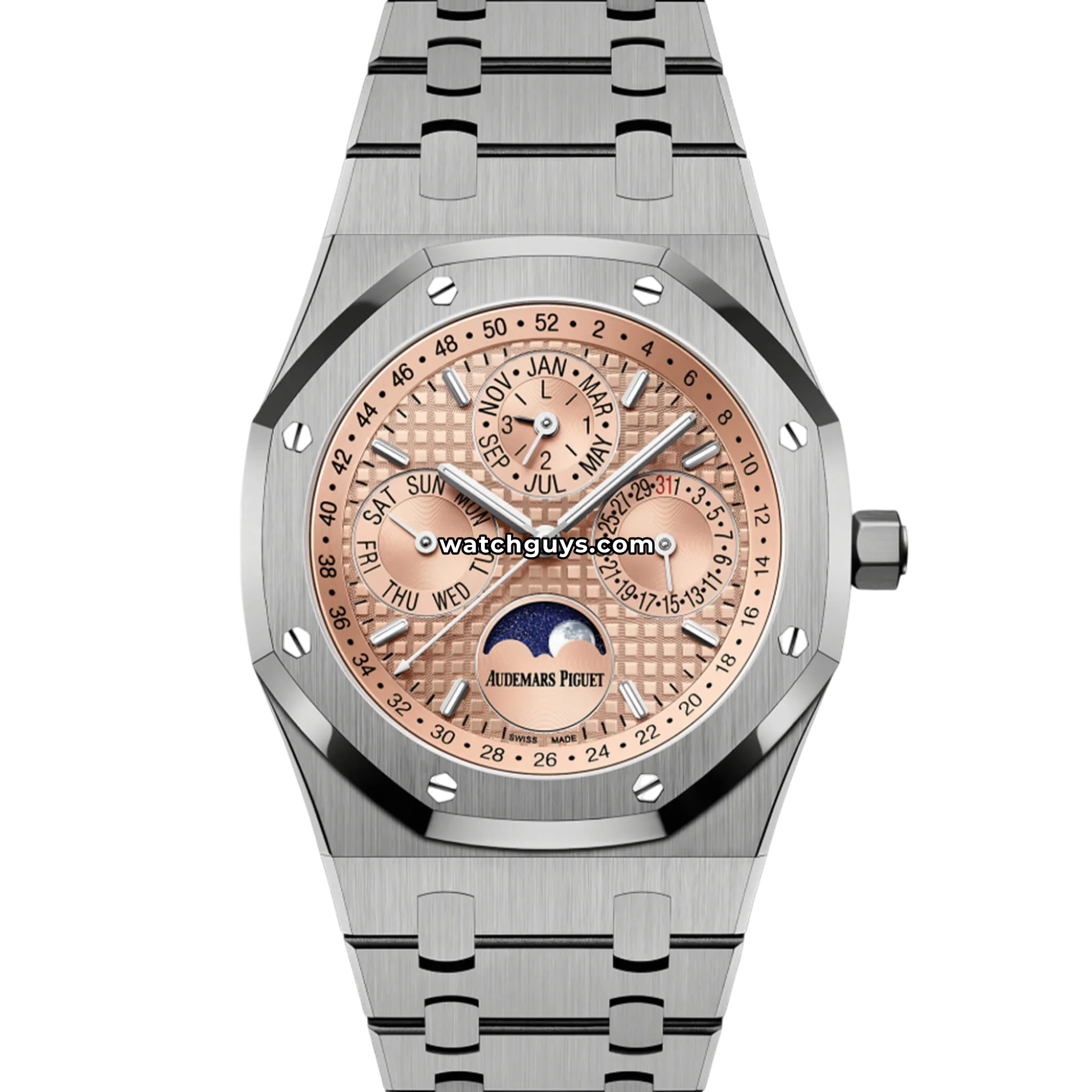Audemars Piguet Royal Oak Perpetual Calendar reference 26615TI in titanium with salmon dial product photo from WatchGuys