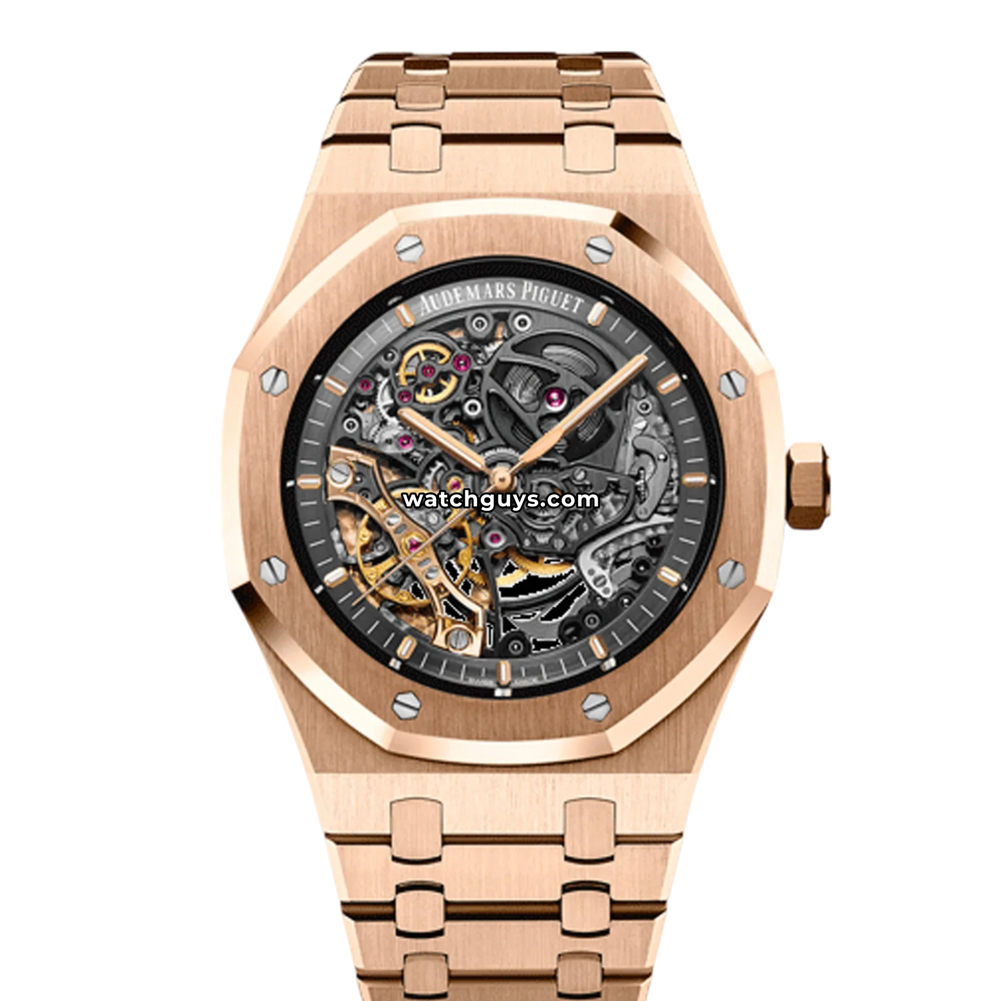 Audemars Piguet Royal Oak Double Balance Wheel Openworked reference 15407OR in rose gold with skeleton dial product photo from WatchGuys