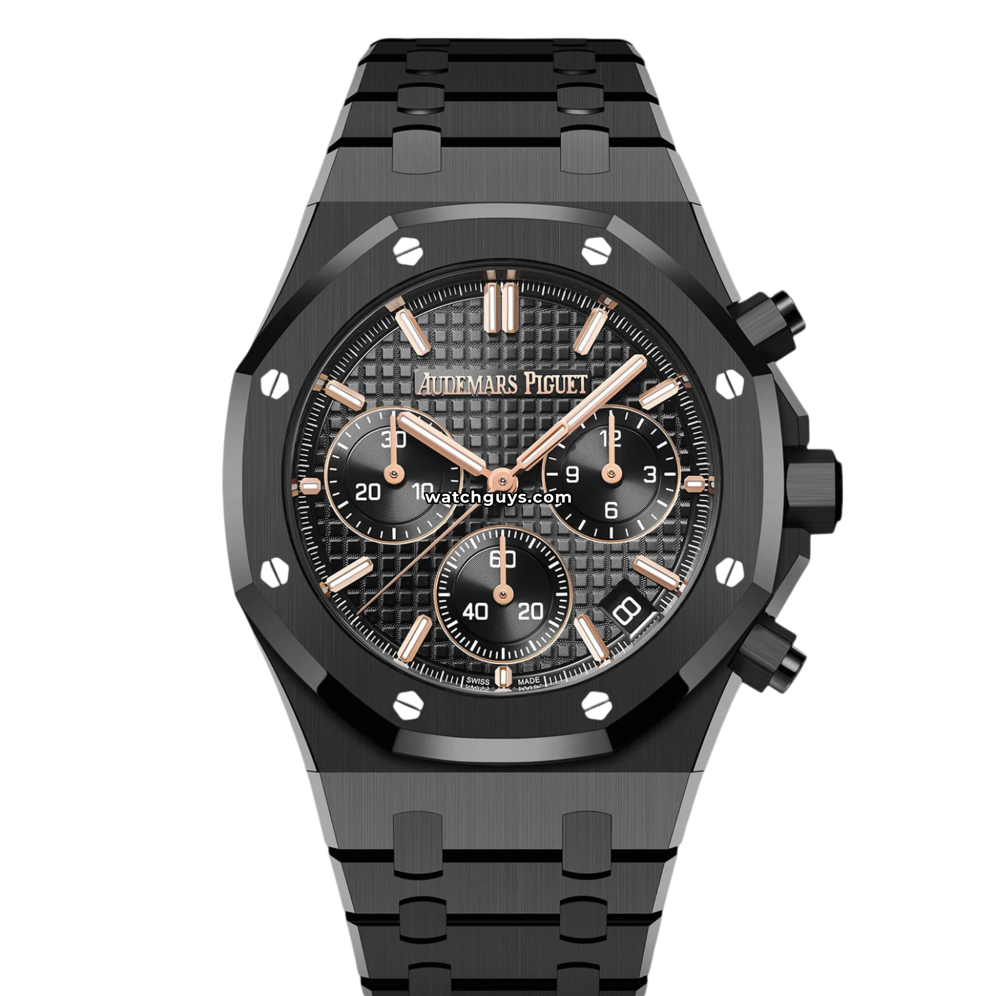 Audemars Piguet Royal Oak Self-Winding Chronograph reference 26240CE in black ceramic with pink gold accents product photo from WatchGuys