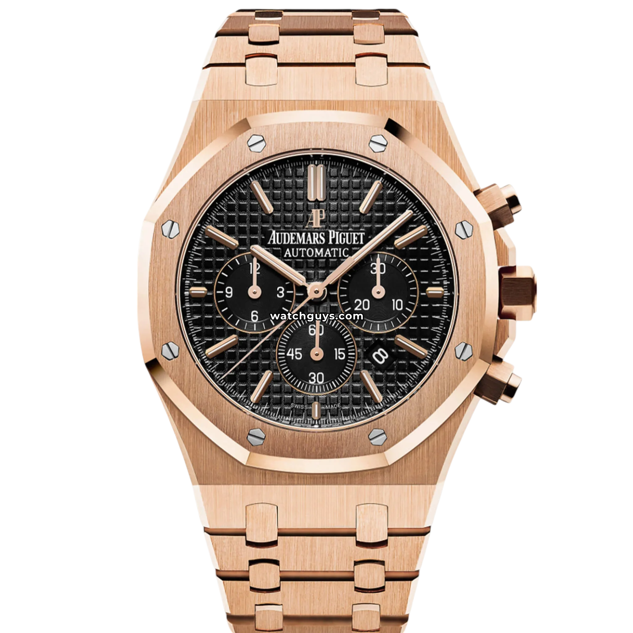 Audemars Piguet Royal Oak Chronograph reference 26320OR in pink gold with black dial product photo from WatchGuys