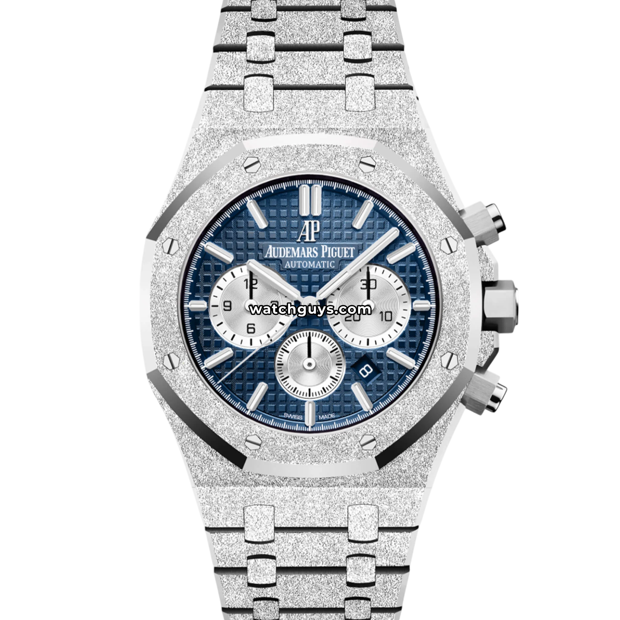 Audemars Piguet Royal Oak Selfwinding Chronograph reference 26331BC.GG.1224BC.01 in frosted white gold with aubergine purple dial product photo from WatchGuys