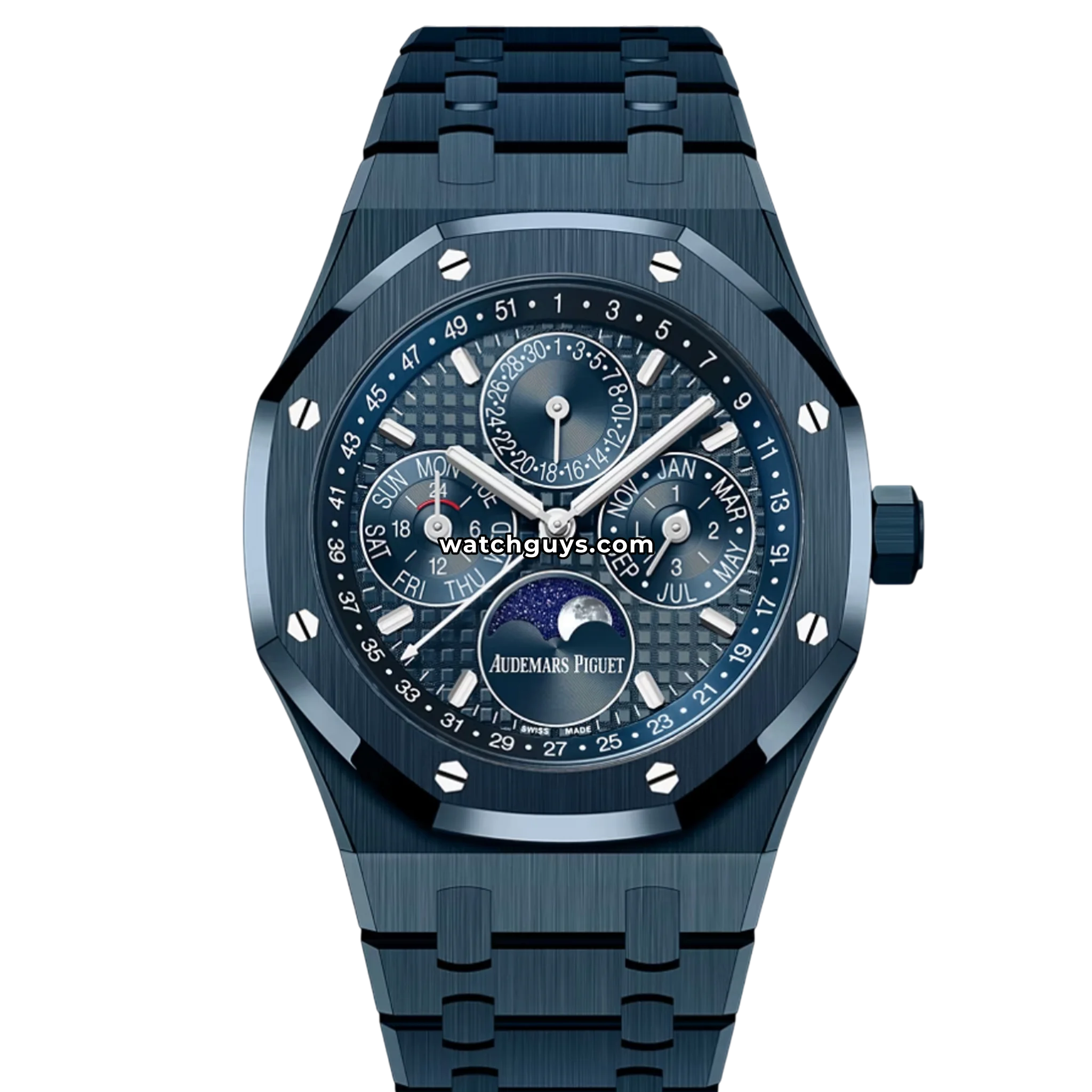 Audemars Piguet Royal Oak Perpetual Calendar reference 26579CS in full blue ceramic with matching dial and moon phase product photo from WatchGuys
