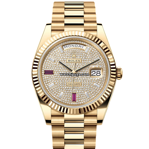 Rolex Day-Date 228238 Pave Diamond and Ruby 40mm 18K Yellow Gold