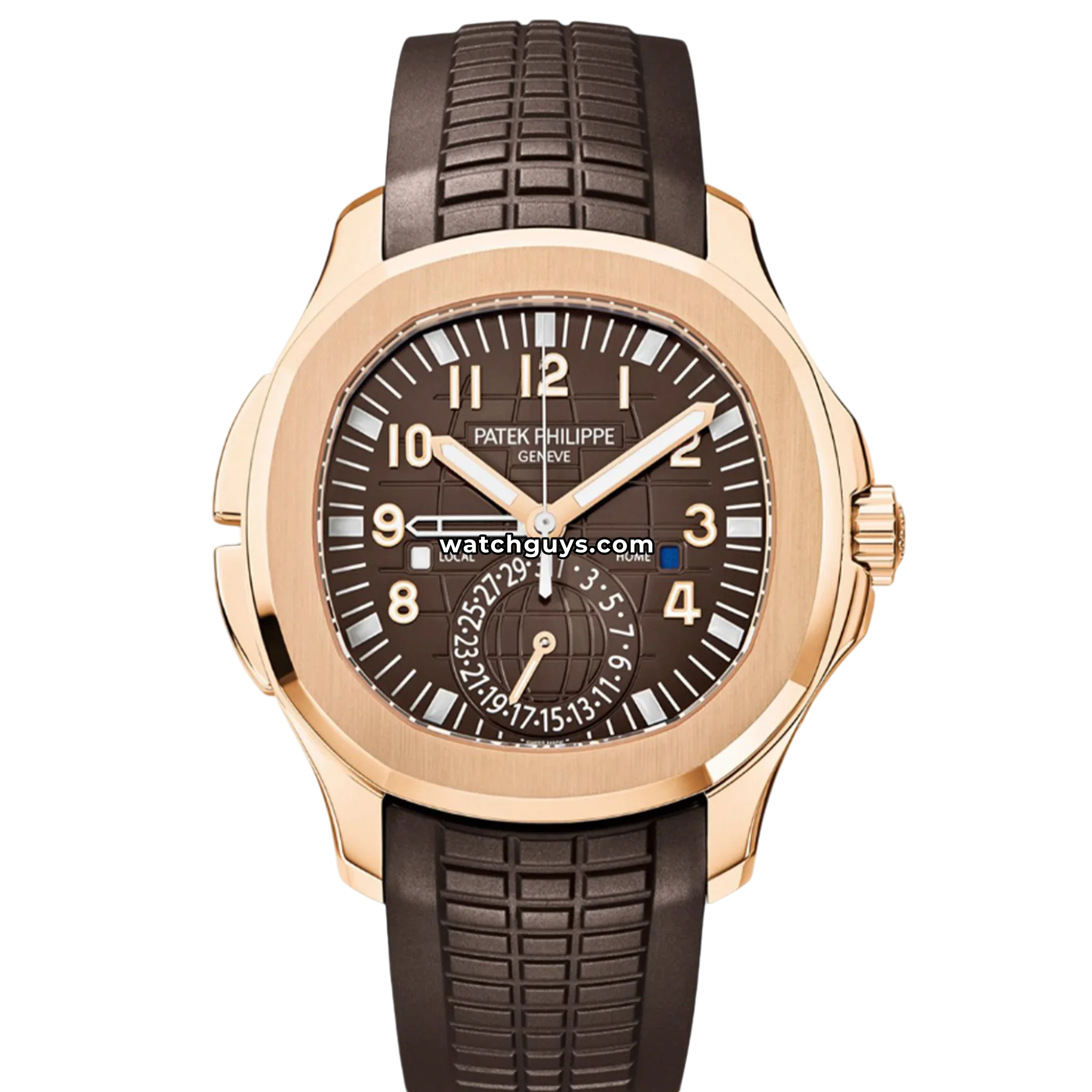 Patek Philippe Aquanaut Travel Time reference 5164R-001 in 18k rose gold with brown embossed dial product photo from WatchGuys