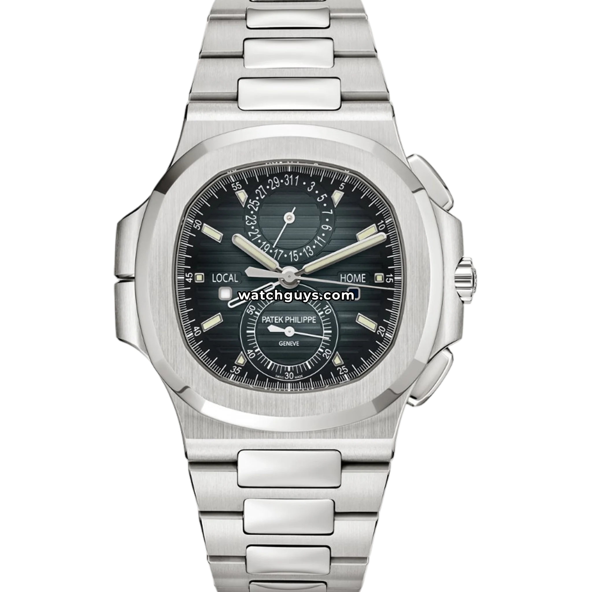 Patek Philippe Nautilus reference 5990/1A-011 in steel with blue gradient dial flyback chronograph and dual time product photo from WatchGuys
