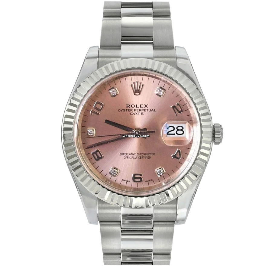 Rolex Date 115234 Salmon Arabic Dial Oyster Watches