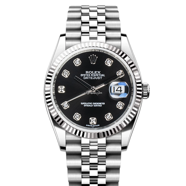 ROLEX Datejust ブラックダイヤル Rolex Datejust 36 mm Steel Watch Black Dial with Diamonds