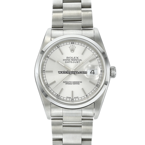 Rolex Datejust 16200 Silver 36mm Stainless Steel – WatchGuys
