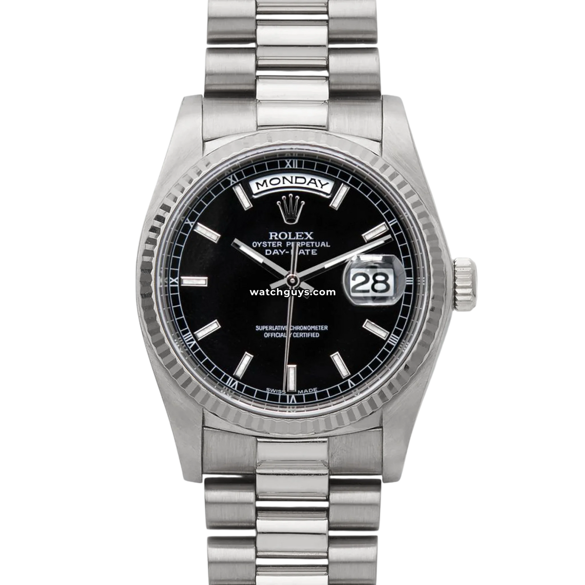 Rolex Day-Date 118239 36mm Black Index Dial – WatchGuys