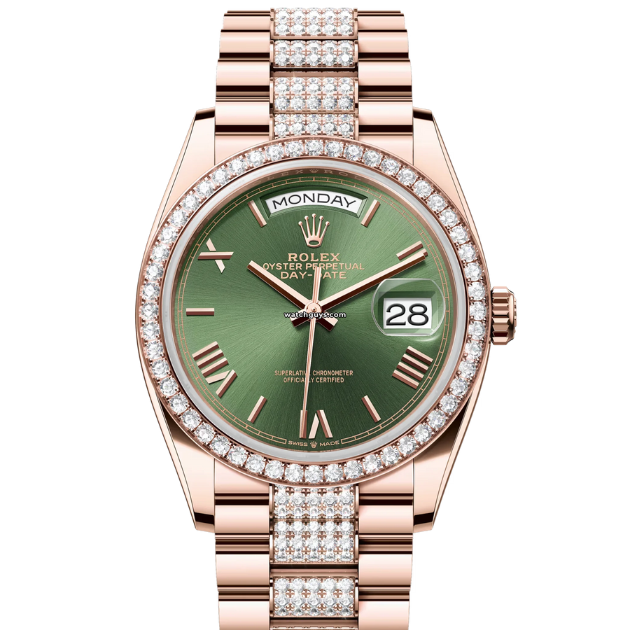 Rolex Day-Date 128345RBR Olive Green Diamond-Set Bracelet