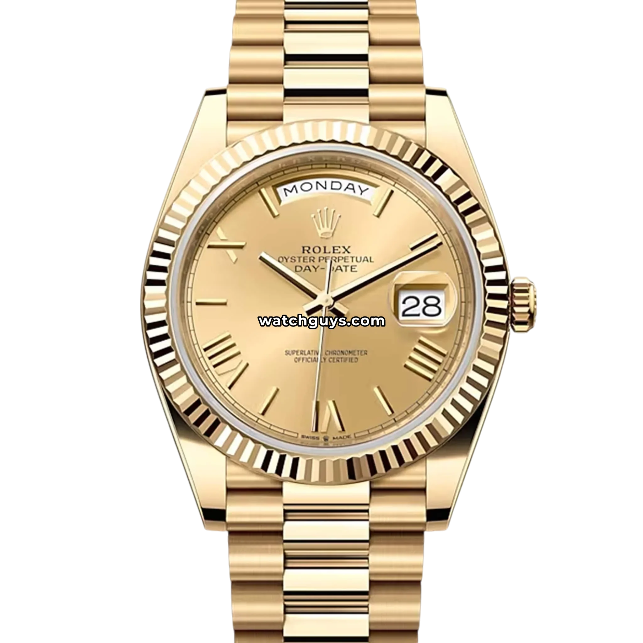Rolex Day-Date 40 reference 228238 in 18k yellow gold with champagne dial and President bracelet product photo from WatchGuys