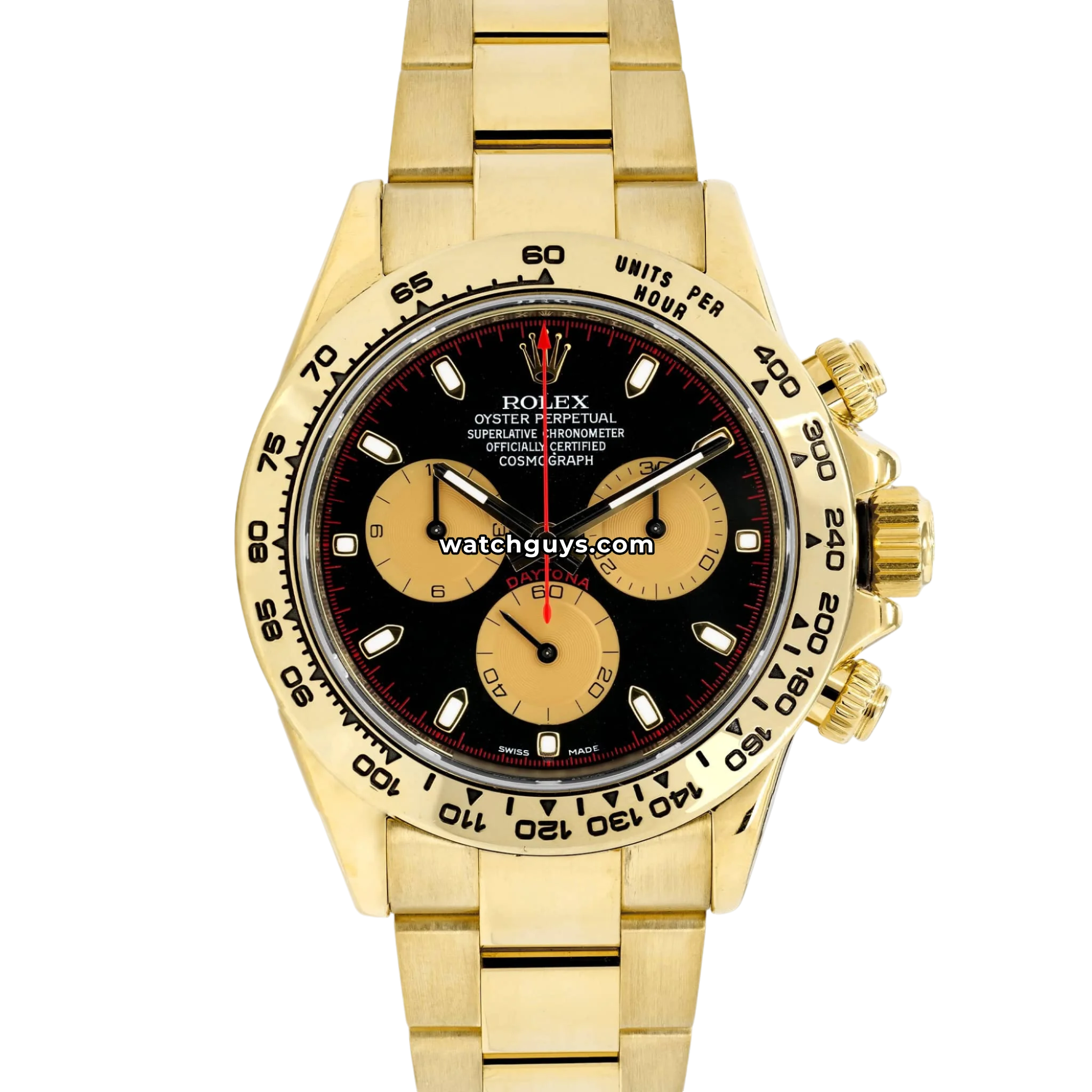 Rolex Cosmograph Daytona reference 116508 in 18k yellow gold with black dial and champagne sub-dials product photo from WatchGuys