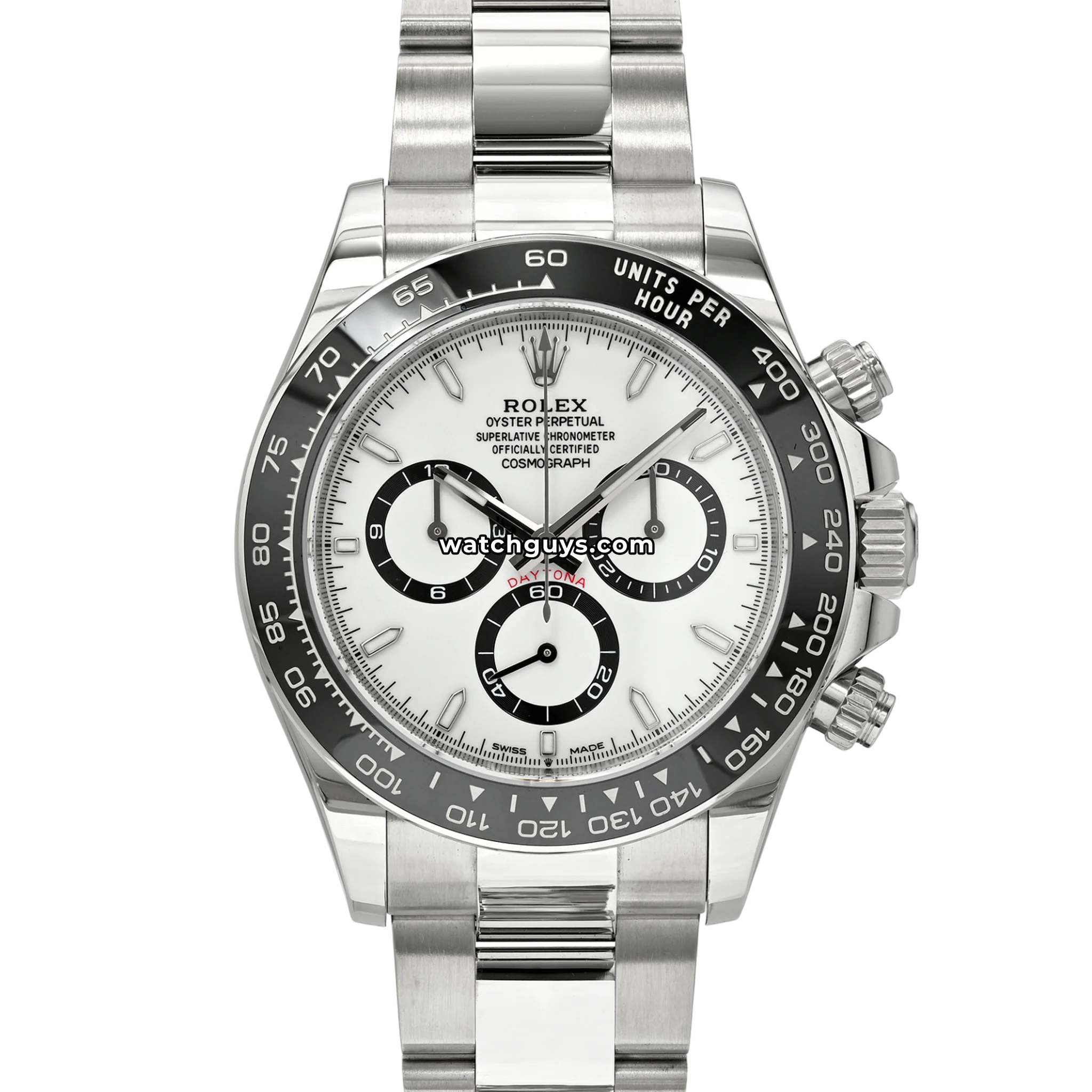 Rolex Daytona Panda reference 126500LN in steel with white dial and black ceramic bezel product photo from WatchGuys