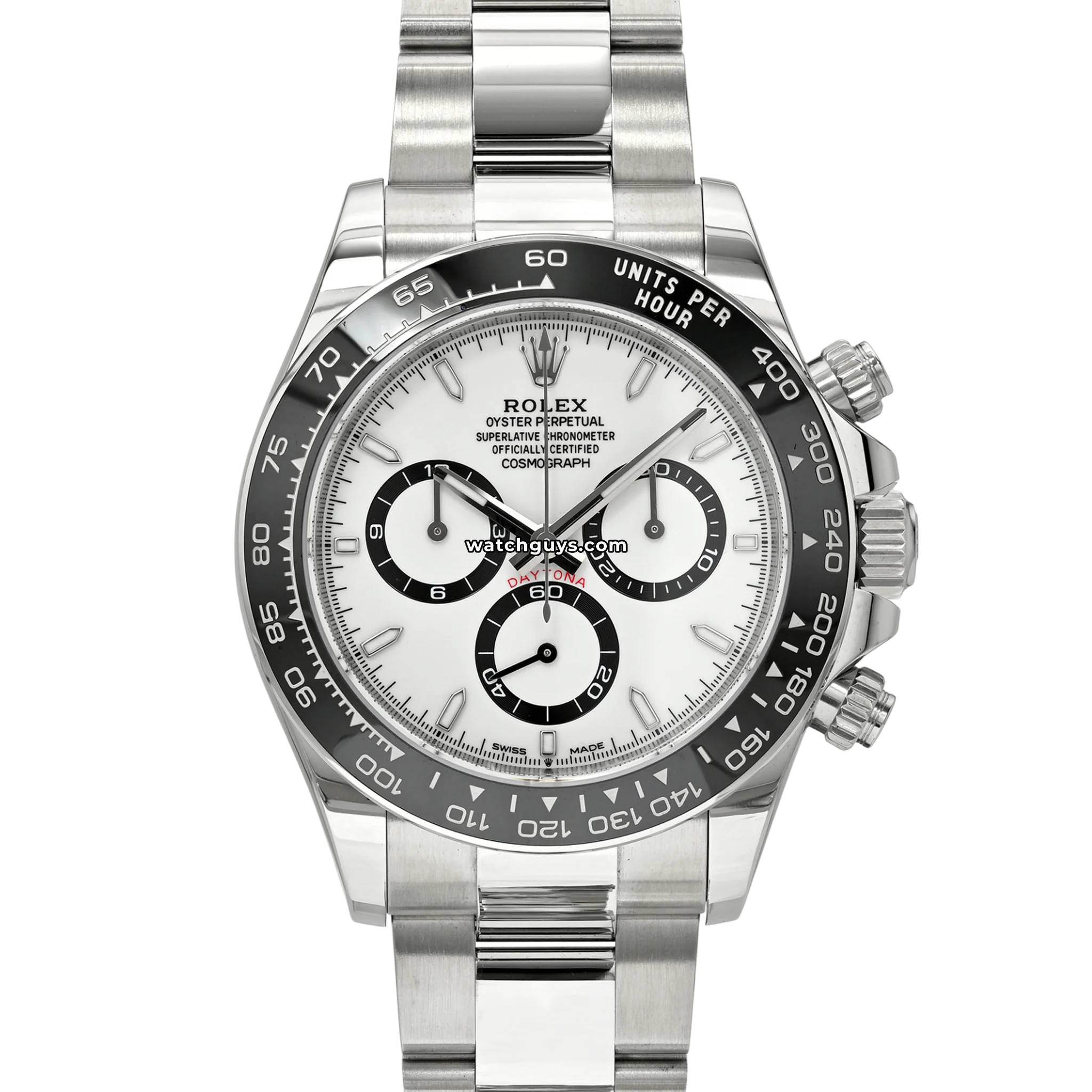 Rolex Daytona reference 126500LN in Oystersteel with white panda dial product photo from WatchGuys