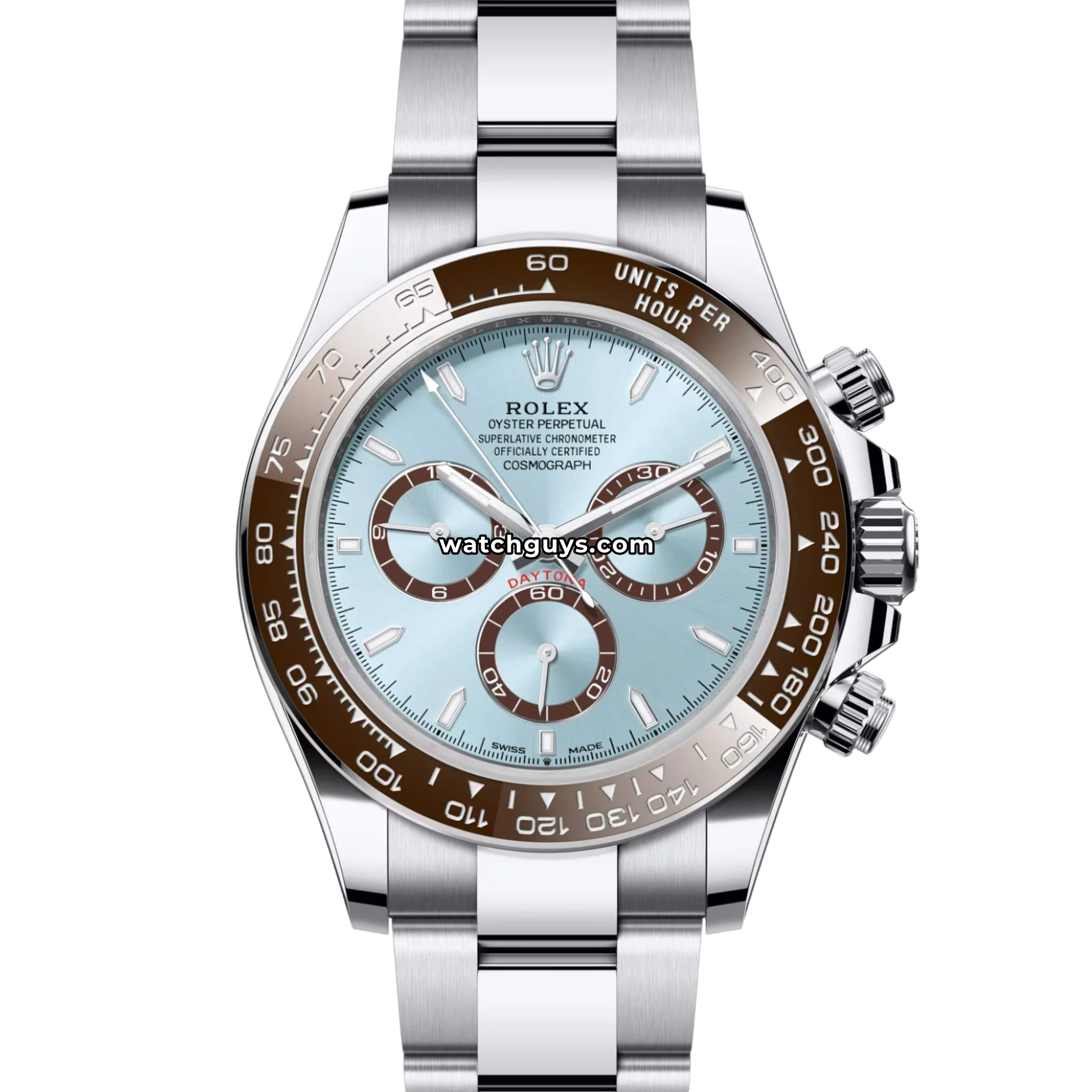 Rolex Daytona Platona reference 126506 platinum with ice blue dial and brown Cerachrom bezel product photo from WatchGuys