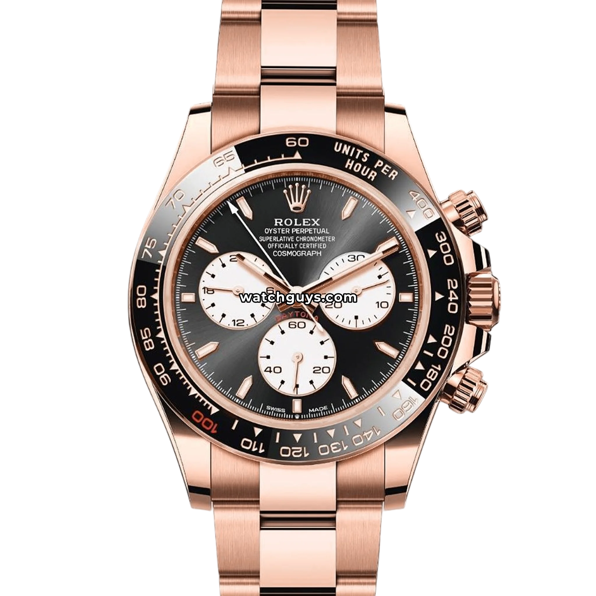 Rolex Daytona Le Mans reference 126525LN in Everose gold with black ceramic bezel and reverse panda dial product photo from WatchGuys