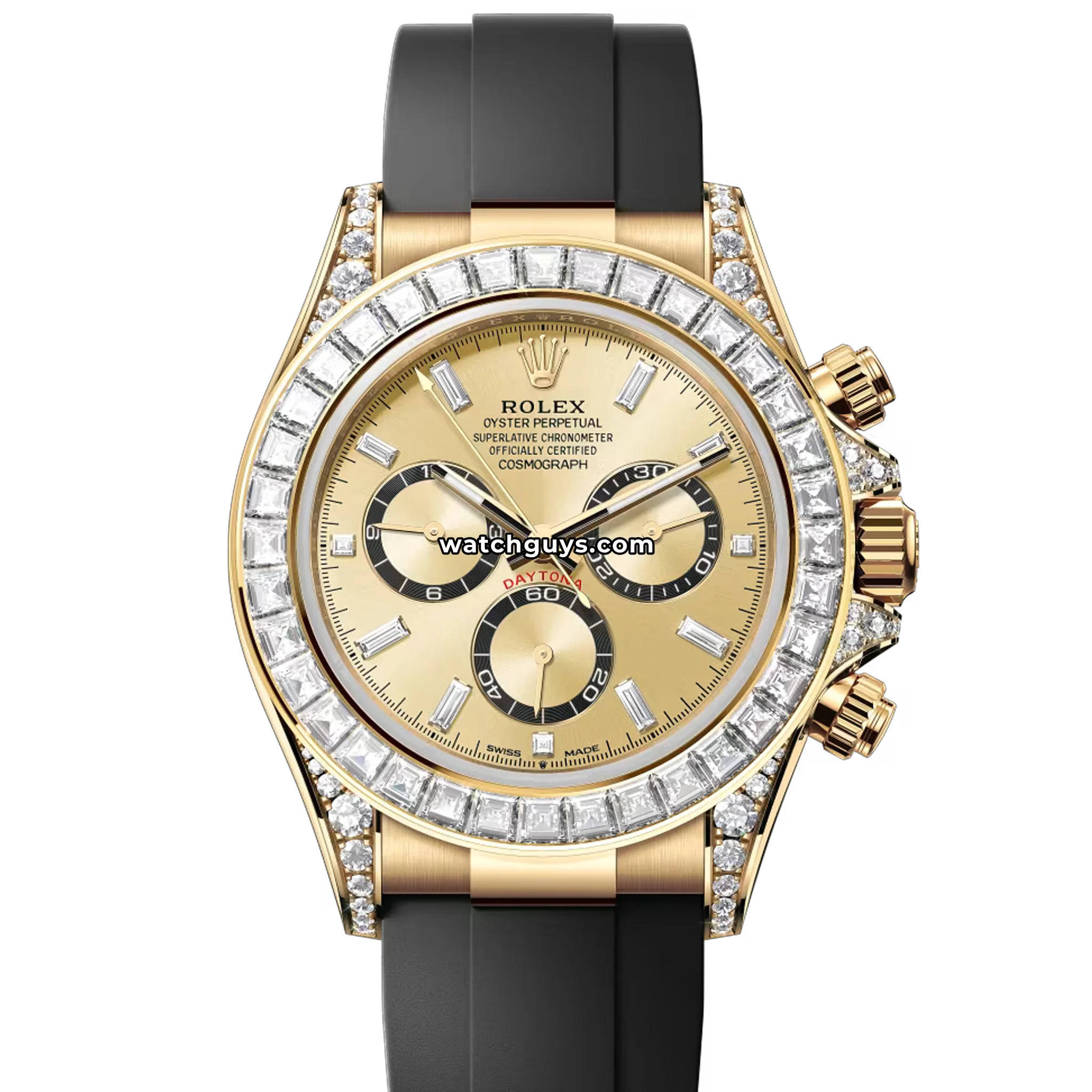 Rolex Daytona reference 126538TBR yellow gold with baguette diamond bezel and champagne dial product photo from WatchGuys