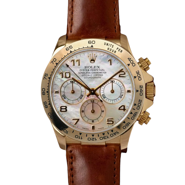 〇純正 ROLEX DAYTONA 16518 クロコレザーベルト YZ6195 Rolex Daytona 16518 40mm Mother of Pearl Arabic – WatchGuys